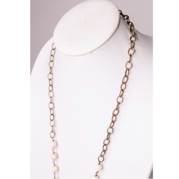 Bronzed Chain Stone Beaded Arrow Peace Charm Necklace - Picture 4 of 7